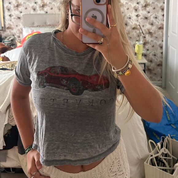 Grey and red general motors Corvette Logo Crop Top - Picture 2 of 5